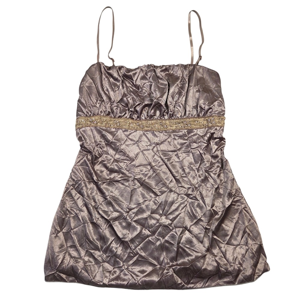 Vintage 90s Y2k Maurices Bronze Metallic Crinkle Bratz Babydoll Camisole Top M